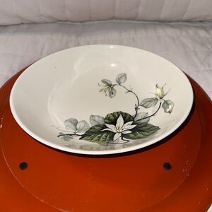 Oval Shaped Floral White Green Yellow Silver Deep Dish